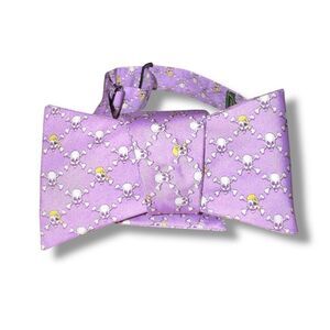Bird Dog Bay Purple Skull Print 100% Silk Bow Tie
